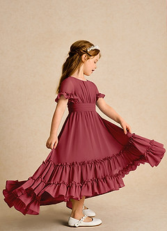 Azazie Kass Flower Girl Dresses Pomegranate A-Line Pleated Chiffon Dress image5