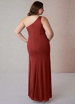 Azazie Jhene Final Sale Vintage Mauve Sheath One Shoulder Mesh Dress image8