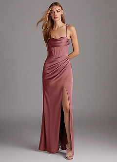 Azazie Brookelle Bridesmaid Dresses Amethyst Sheath Sweetheart Corset Stretch Satin Dress image2