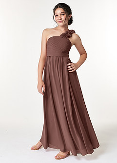 Azazie Flower Junior Espresso A-Line Pleated Chiffon Dress image5