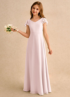 Azazie Nari Girls Formal Flower Girl Klänningar Klänning A-Line i Chiffong med ärmar image1