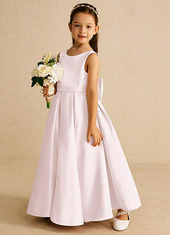 Azazie Pipsy Flower Girl Dresses Blushing Pink A-Line Bow Matte Satin Dress image2