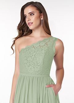 Azazie Demi Bridesmaid Dresses Dusty Sage A-Line One Shoulder Chiffon Dress image5