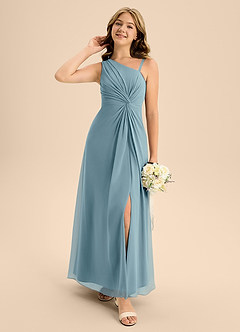 Azazie Brooke Junior Moody Blue A-Line Side Slit Chiffon Dress image1