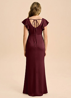 Azazie Demi Junior Cabernet Mermaid Bow Stretch Satin Dress image2