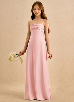 Azazie Mirabella Girls Formal Flower Girl Dresses Powder Pink Sheath Sweetheart Neckline Stretch Satin Dress image2