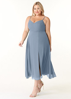 Azazie Clarissa Bridesmaid Dresses Dusty Blue A-Line V-Neck Chiffon Dress image9