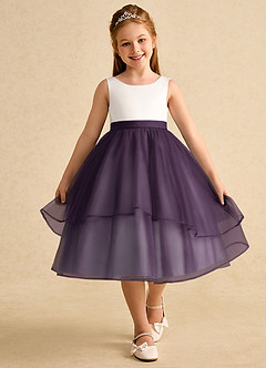 Azazie Rene vestidos de niña de las flores Vestido de Marfil Ciruela de Tul de Corte En A con Lazo image4