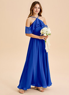 Azazie Tessabelle Junior Vestido de Azul Real de Gasa de Corte en A con Vestidos sin tirantes image1