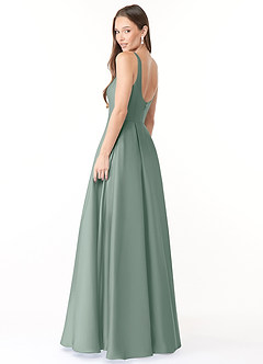 Azazie Neve Bridesmaid Dresses Silver Sage Ball-Gown with Pockets Stretch Satin Dress image4