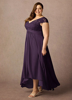 Azazie Irmeli Mother of the Bride Dresses Plum A-Line Lace Chiffon Dress image11
