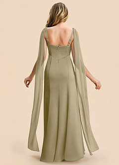 Azazie Chelsea Junior Moss Green Sheath Pleated Stretch Satin Dress image2