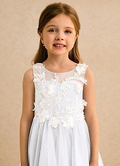Azazie Mixie Abiti da Ragazza di Fiori Abito Principessa in Pizzo Bianco image7
