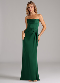 Azazie Johana Robes de demoiselle d'honneur Robe Sirène Convertible en Satin extensible Épaule décolletée Vert Foncé image5