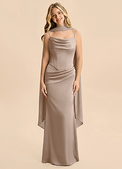 Azazie Sorrel Junior Robe Sirène en Satin extensible Drapé Taupe image3