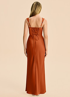 Azazie Agustina Junior Burnt Orange Sheath Pleated Stretch Satin Dress image2