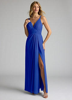 Azazie Maren Allure Bridesmaid Dresses Royal Blue A-Line V-Neck Lace Chiffon Dress image1
