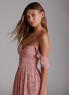 Azazie Denisse Bridesmaid Dresses Dusty Rose A-Line Ruched Floral Burnout Dress image5