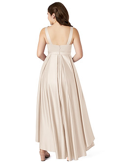 Azazie Inaya Junior White Alabaster A-Line with Belt Stretch Satin Dress image2