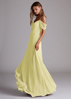 Azazie Marley Jurken voor bruidsmeisjes Converteerbaar Jurk van Chiffon met A-Lijn Off the Shoulder Citroensorbet image3