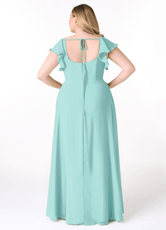 Azazie Bondi Bridesmaid Dresses Aqua A-Line Ruffled Chiffon Dress image8