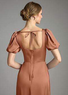 Azazie Fyona Vestidos de damas de honor Vestido de Bronceador de Satén Elástico de Corte en A con Plisado image8