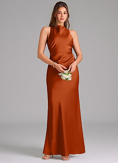 Azazie Evadne Brautjungfernkleider A-Linie Plissee Stretch-Satin Kleid Gebranntes Orange image6