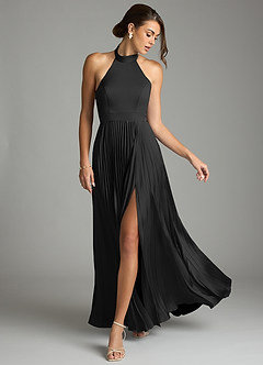 Azazie Zienna Final Sale Dusty Blue A-Line Pleated Stretch Satin Dress image3