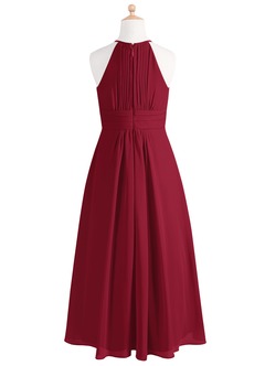 Azazie Bonnie Junior A-Linie Plissee Chiffon Kleid Burgunderrot image6