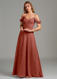 Azazie Julianne Bridesmaid Dresses Auburn A-Line Off the Shoulder Chiffon Dress image5