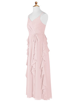 Azazie Peyton Junior Blushing Pink A-Line V-Neck Cascading Ruffles Chiffon Dress image8