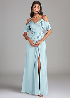 Azazie Dakota Jurken voor bruidsmeisjes Jurk van Stretch Satijn met A-Lijn Off the Shoulder Wolkenblauw image3