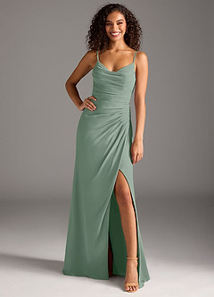 Azazie Deandra Bridesmaid Dresses Silver Sage Mermaid Pleated Chiffon Dress image1