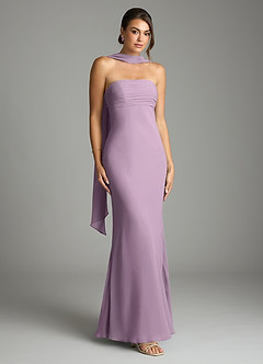 Azazie Saylor Vestidos de damas de honor Vestido de Glicinia de Gasa de Corte Sirena con Sin tirantes image1