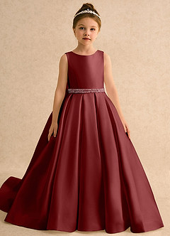 Azazie Ophelia Flower Girl Dresses Burgundy Ball-Gown Bow Mikado Dress image5
