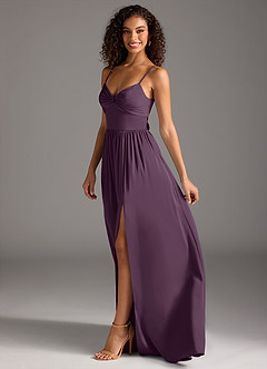 Azazie Zeya Bridesmaid Dresses Plum A-Line Pleated Stretch Satin Dress image7