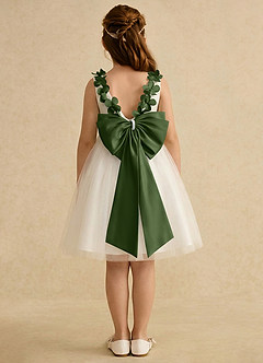 Azazie Lona Abiti da Ragazza di Fiori Abito A-Line in Raso Opaco Fiocco Avorio Oliva image2