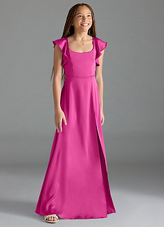 Azazie Bondi Junior Vestido de Fucsia de Satén Elástico de Corte En A con Corte Lateral image3