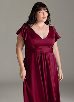Azazie Omari Bridesmaid Dresses Burgundy A-Line Stretch Satin Dress image12