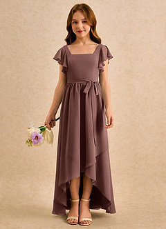 Azazie Milly Girls Formal Robe Demoiselle D'honneur Fillette Robe Trapèze en Mousseline de soie Plissé Expresso image3
