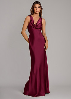 Azazie Cheryl Vestidos de damas de honor Vestido Borgoña de Satén Elástico de Corte Sirena image5