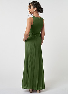 Azazie Lindie Junior Olive A-Line Pleated Chiffon Dress image4