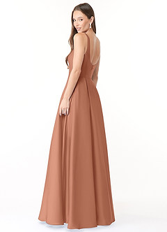 Azazie Neve Vestidos de damas de honor Vestido de Bronceador de Satén Elástico de Corte Princesa con Con bolsillos image4