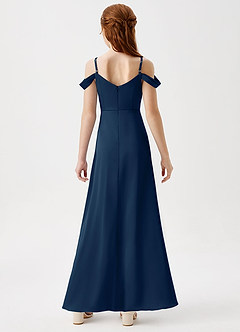 Azazie Ocean Junior Dark Navy A-Line Off the Shoulder Stretch Satin Dress image7