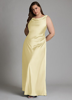 Azazie Nerine Bridesmaid Dresses Lemon Sorbet A-Line Pleated Stretch Satin Dress image10