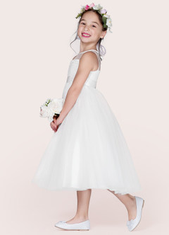 Azazie Ayperi Flower Girl Dresses Ball-Gown Sequins Tulle Tea-Length Dress image1