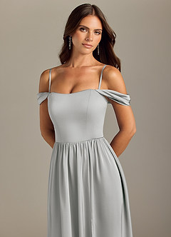 Azazie Calianna Bridesmaid Dresses Silver A-Line Off the Shoulder Stretch Satin Convertible Dress image3