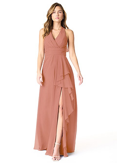 Azazie Aviv Vestidos de damas de honor Vestido de Mai Tai de Gasa de Corte en A con Plisado image1