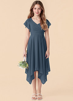Azazie Janeaurelia Junior Robe Trapèze en Mousseline de soie Plissé Neptune image1