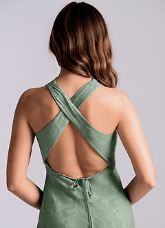 Azazie Evadne Final Sale Matcha Sheath Pleated Floral Burnout Dress image5